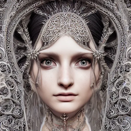 Image similar to wonderful princess of fractals and patterns, beautiful face, hyper detailed, background intricate and detailed, ornate 8 k gorgeous intricate detailed, octane render