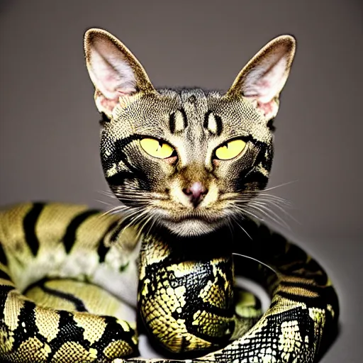 Image similar to a reptillian snake - cat - hybrid, animal photography