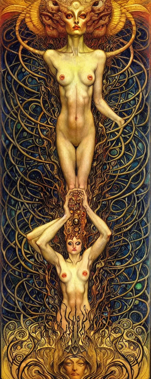 Image similar to Divine Chaos Engine by Karol Bak, Jean Delville, William Blake, Gustav Klimt, and Vincent Van Gogh, symbolist, visionary