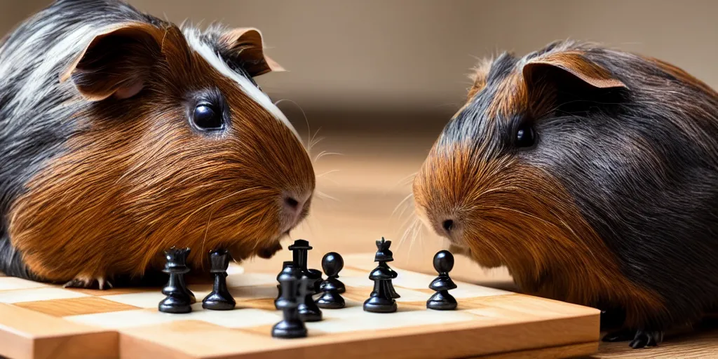 Image similar to a guinea pig playing chess