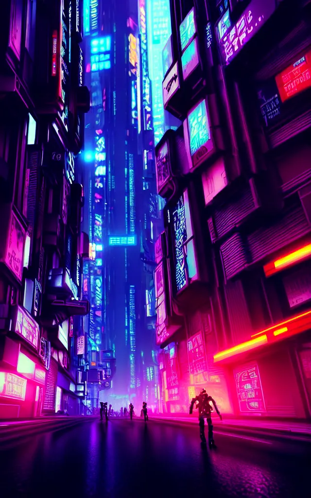 Image similar to a magnificent dark neon futuristic cyberpunk city bustling street at night cyberart by liam wong rendered in octane, 3 d render, trending on cgsociety, blender 3 d