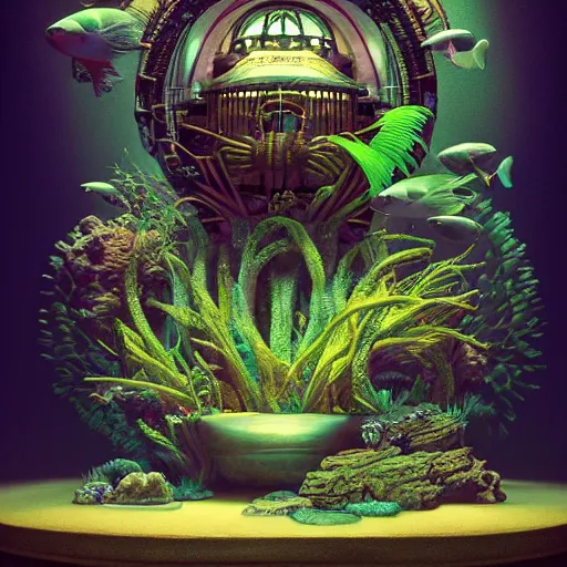 Image similar to aquarium bowl monster:: by beeple and James Gilleard and Justin Gerard :: ornate, dynamic, particulate, intricate, elegant, highly detailed, centered, artstation, smooth, sharp focus, photoreal octane render, 3d