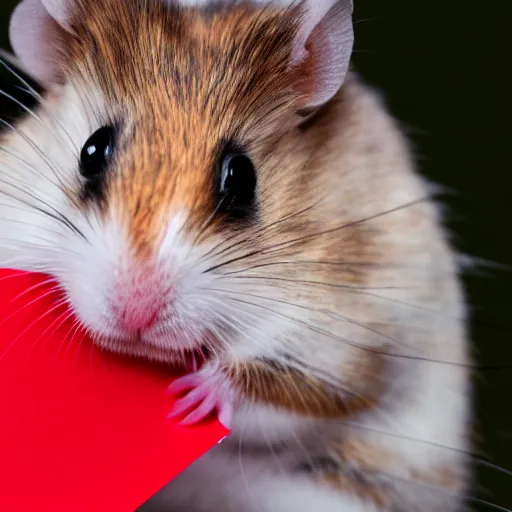 Image similar to detailed photo of a hamster holding a valentine's letter, various poses, full body, unedited, daylight, dof, sharp focus, 8 k