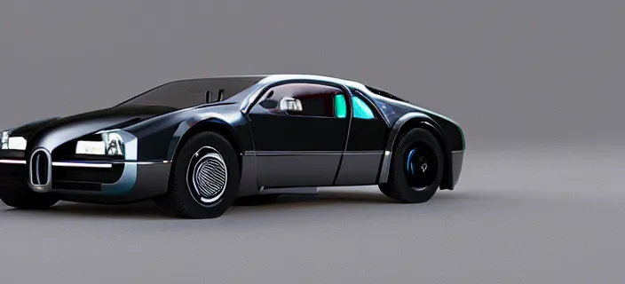 Image similar to a single bugatti type 5 7 sc atlantic and delorean hybrid, dslr, volumetric lighting