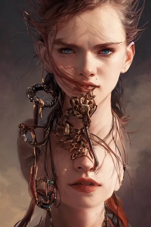 Image similar to A masterpiece portrait of a Incredibly beautiful queer Syberian post apocalyptic shaman girl . medium shot, intricate, elegant, highly detailed. trending on artstation, digital art, by Stanley Artgerm Lau, WLOP, Rossdraws, James Jean, Andrei Riabovitchev, Marc Simonetti, Yoshitaka Amano