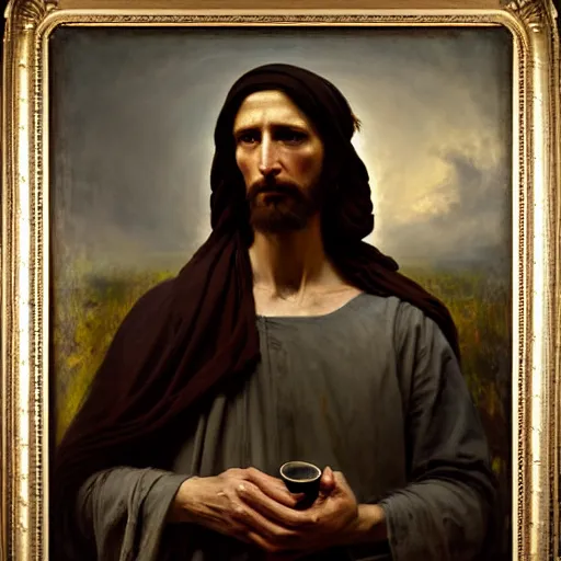 Image similar to photograph imax and solomon joseph solomon and richard schmid and jeremy lipking victorian loose genre loose painting full length portrait painting of jesus