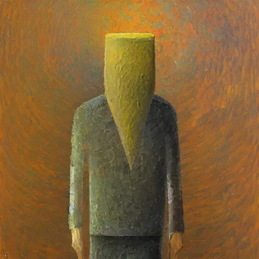 Prompt: a detailed impasto painting by shaun tan of an abstract forgotten sculpture by the caretaker and ivan seal