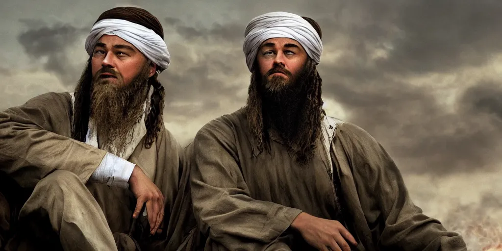 Prompt: Leonardo DiCaprio as Osama Bin Laden, movie still frame, realistic, 4k