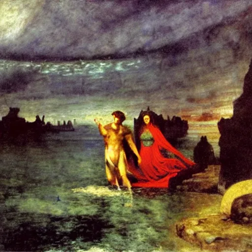 Prompt: The end of Atlantis by Arnold Böcklin, 1903 (München Pinacothek)