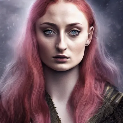 Prompt: sophie turner as a necromancer, dnd, extreme detail, gorgeous, portrait, beautiful, sharp focus, 4 k