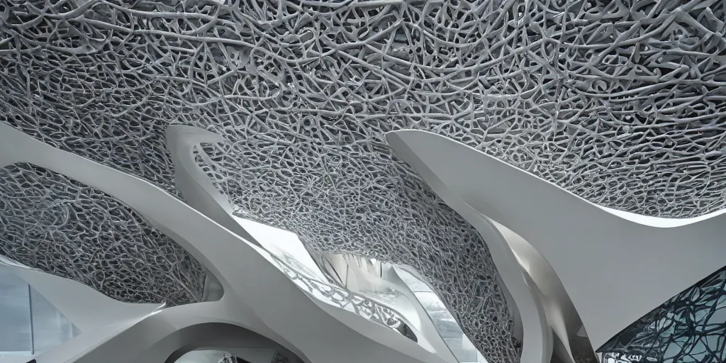 Image similar to extremely detailed ornate stunning beautiful elegant futuristic museum exterior by Zaha Hadid