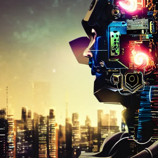 Image similar to Beautiful Photo of Arduino Uno in the robot's head. Cyberpunk. splatterpunk. 4K