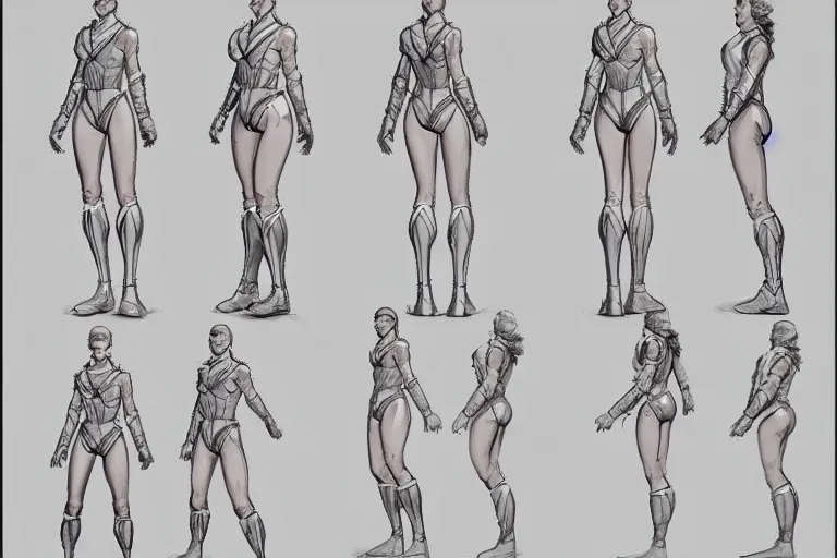 prompthunt: 3d model tpose turnaround of female sci fi character