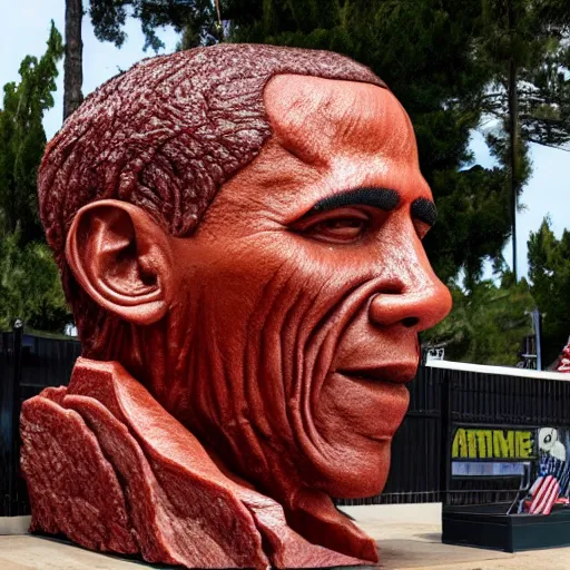 Prompt: disgusting terrifying sculpture of obama carved from bloody meat