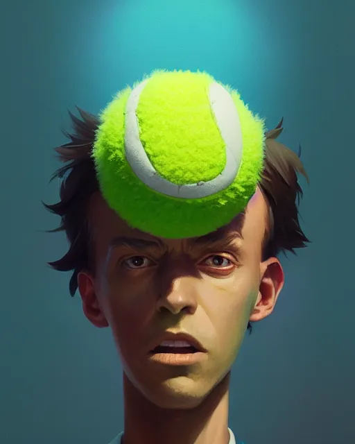 Image similar to highly detailed vfx portrait of a character of a tennis ball monster stephen bliss, unrealengine, greg rutkowski, loish, rhads, beeple, makoto shinkai and lois van baarle, ilya kuvshinov, rossdraws, tom bagshaw,