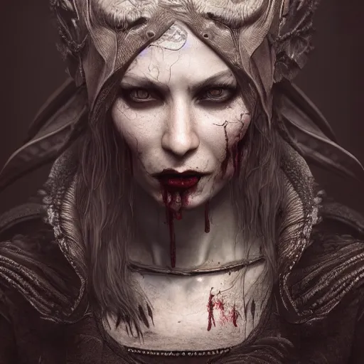 Prompt: portrait painting of a vampire, ultra realistic, concept art, intricate details, feral, eerie, highly detailed, medieval, dark fantasy, photorealistic, octane render, 8 k, unreal engine 5. art by keith thompson