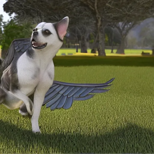 Prompt: a dog with wings, 8k, cute, photorealistic,