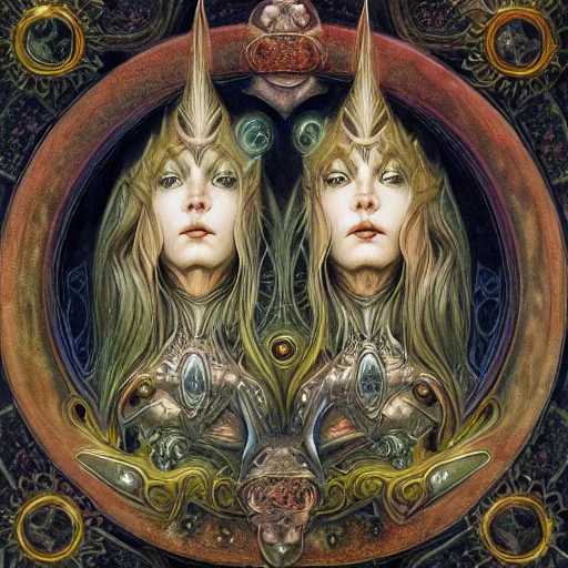 Image similar to detailed and sharp gemini artwork, mystic style, detailed, 8 k, detailed, symmetrical, by brian froud