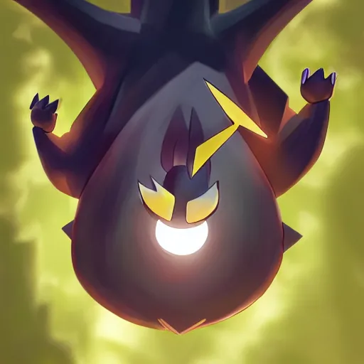 Image similar to a pokemon that looks like bat, bat hanging upside down in a tree, glowing like a light bulb, digital art. trending on art station, unreal engine.