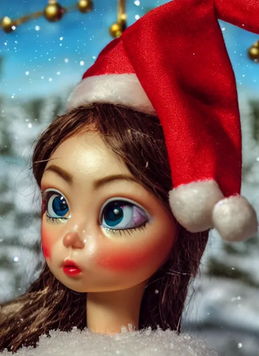 Image similar to closeup profile portrait of tin toy santa elf snow bikini girl, depth of field, zeiss lens, detailed, symmetrical, centered, fashion photoshoot, by nicoletta ceccoli, mark ryden, lostfish, breathtaking, 8 k resolution, extremely detailed, beautiful, establishing shot, artistic, hyperrealistic, octane render
