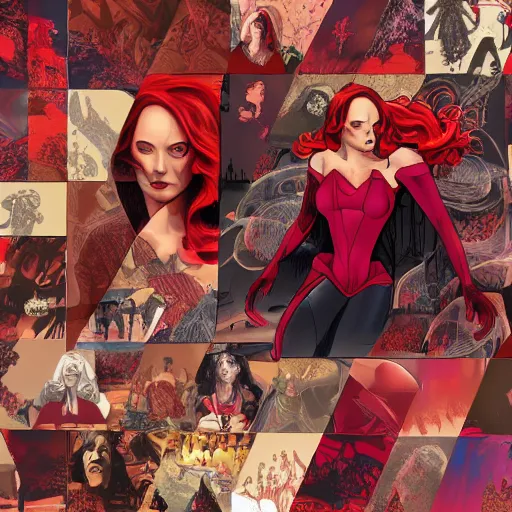 Image similar to scarlet witch comic collage, illustrated by jason aaron, trending on artstation, 4 k, 8 k, award - winning comic, comic of the year