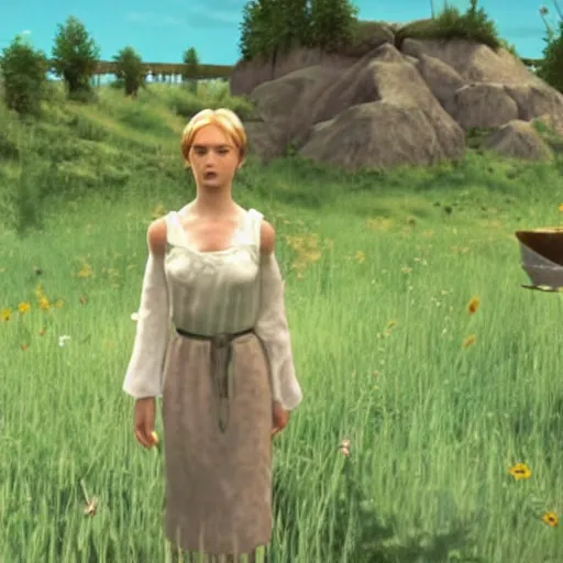 Prompt: a still from the movie midsommar, 1 9 9 8 final fantasy tactics graphics ps 1 visual aesthetic