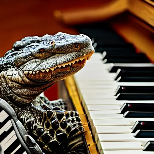 Image similar to A crocodile with piano keys instead of teeth