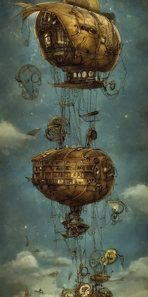 Image similar to a vintage steampunk airship by alexander jansson