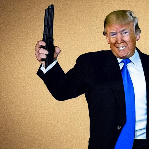 Image similar to donald trump holding a gun