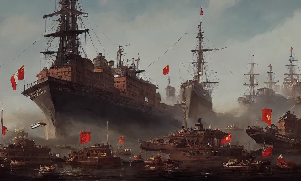 Prompt: Chinese immigrants arriving to the port of San Francisco in 1863, National Geographic, historical artistic depiction, trending on artstation, digital art, by Greg Rutkowski