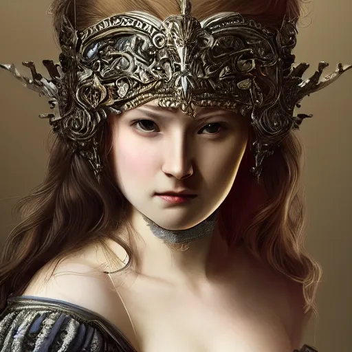 Image similar to A masterpiece ultrarealistic ultradetailed portrait of a Incredibly beautiful angel armored princess knight with Iron mask. baroque renaissance girl in the forest. medium shot, intricate, elegant, highly detailed. trending on artstation, digital art, by Stanley Artgerm Lau, WLOP, Rossdraws, James Jean, Andrei Riabovitchev, Marc Simonetti, Yoshitaka Amano. background by James Jean and Gustav Klimt, light by Julie Bell, 4k, porcelain skin. BY ZDIZISLAW BEKSINSKI Cinematic concept art Greg Rutkowski.