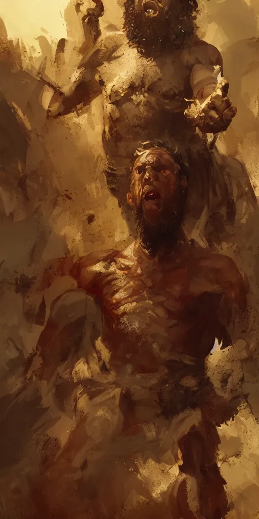 Image similar to full body master Portrait of the ancient historical biblical SNARLING ANGRYING YELLING, jealous king Saul of Israel by craig mullins and marc simonetti, ARTSTATION, cgsociety, polycount, character design, CINEMATIC, AWE INSPIRING, BEAUTIFUL, ART GERM