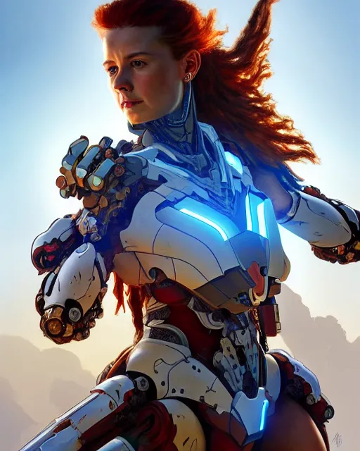 Image similar to symmetry!! portrait of a horizon zero dawn machine acting as ironman, intricate, elegant, highly detailed, digital painting, artstation, concept art, smooth, sharp focus, illustration, art by artgerm and greg rutkowski and alphonse mucha, 8 k