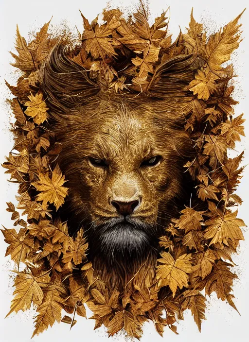 Prompt: golden leaves at frame border, creative!!! composition for a book cover, absurdly beautiful, ultrafine hyperrealistic detailed animal face by wlop and artgerm and greg rutkowski, intricate linework, sharp focus, smooth, octopath traveler, final fantasy, unreal engine, dramatic lighting, ethereal, 8 k