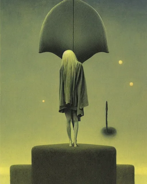 Prompt: an observer of change by beksinski, carrington, bosch, dali, barlowe, magritte