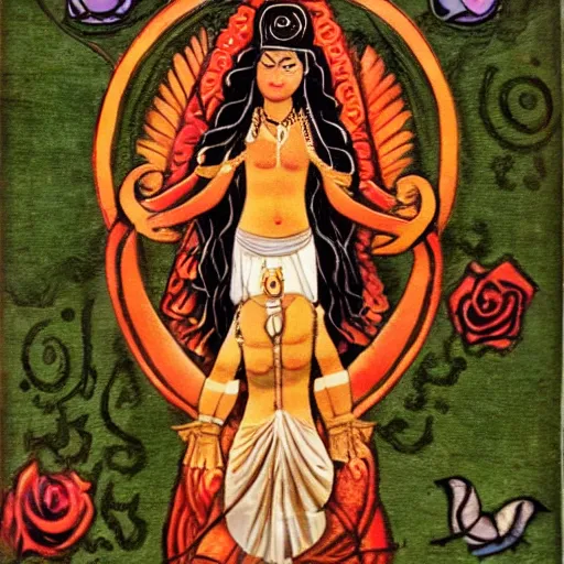 Image similar to goddess named urualu, she rules over love and marriage. her symbols are roses and doves.