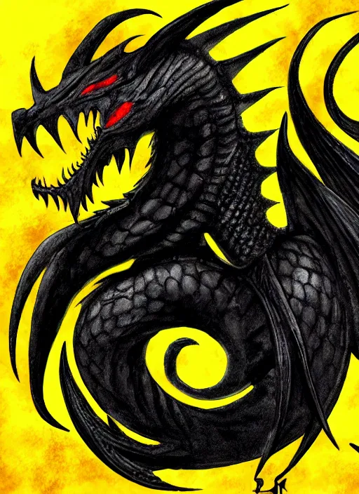 Prompt: portrait of black dragon with yellow eyes, fantasy, dnd, magical, simple background