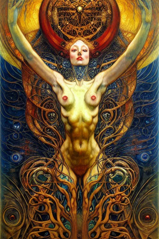 Image similar to Divine Chaos Engine by Karol Bak, Jean Delville, William Blake, Gustav Klimt, and Vincent Van Gogh, symbolist, visionary