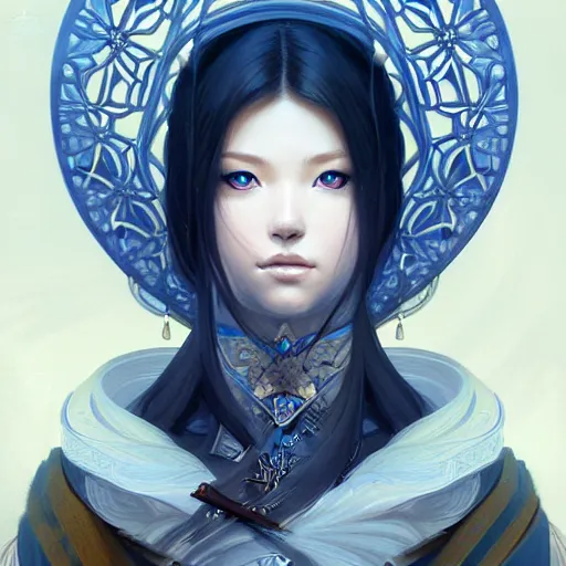 Image similar to Portrait of Shiba Inu, D&D, blue eyes, fantasy, intricate, elegant, highly detailed, digital painting, artstation, concept art, smooth, sharp focus, illustration, art by artgerm and greg rutkowski and alphonse mucha