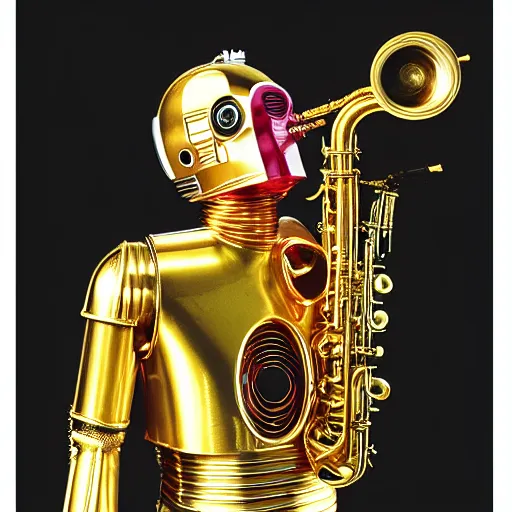 Prompt: “c3po as a saxophone, r2d2 as a synthesiser hq professional photo”