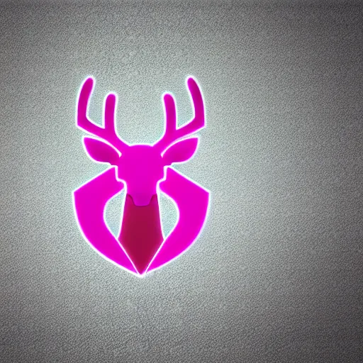 Image similar to logo for corporation that involves deer head, symmetrical, retro pink synthwave style, retro sci fi, neon lighting