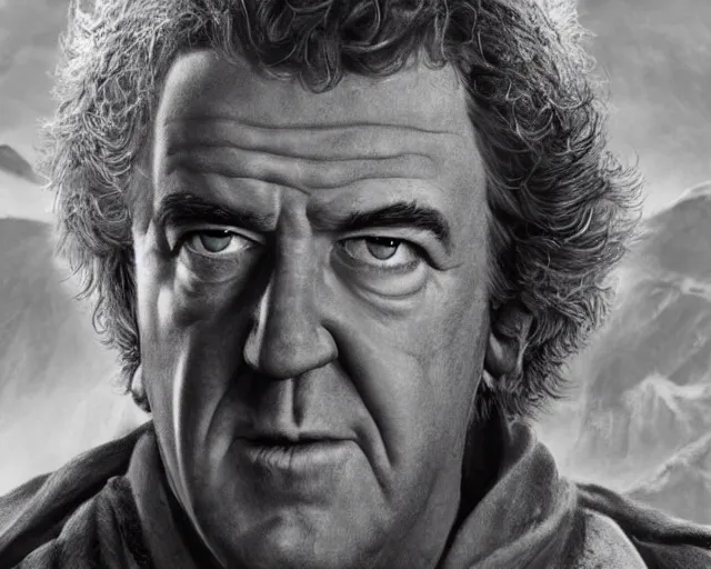 Prompt: jeremy clarkson in lord of the rings, character art, by various concept artists, redshift render, hyperrealistic face, photorealistic render