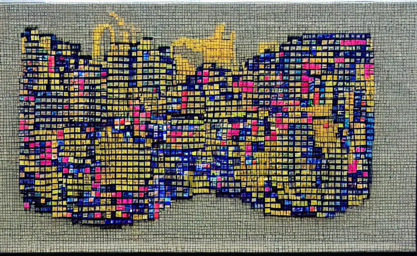 Image similar to pixel art oil painting made of plush and circuit boards