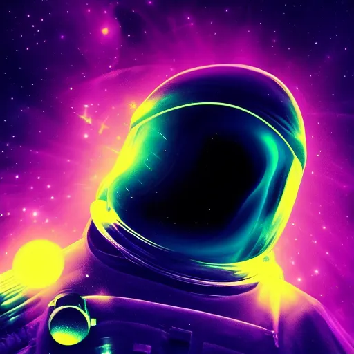Prompt: cosmic abstract astronaut near black hole, neon light, 4k