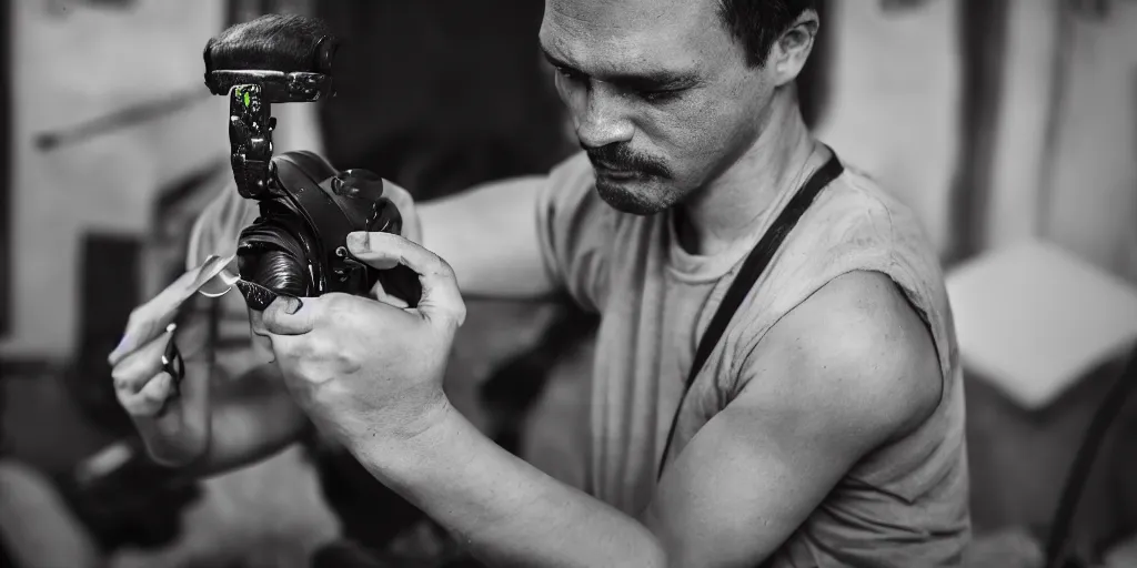 Image similar to dslr a man removing a nail from his third eye, 5 0 mm f 1. 8