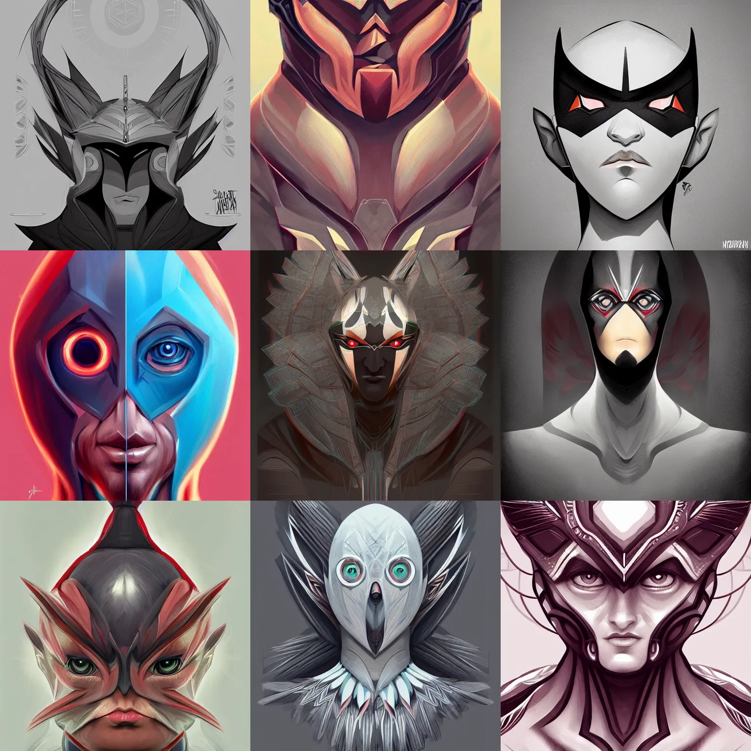 Prompt: symmetrical character concept birdman, digital painting, concept art, smooth, sharp focus, illustration, artgerm