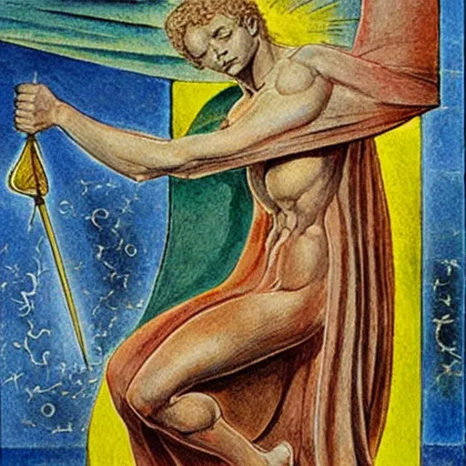 Image similar to tarot, major arcana, hyperrealism, art by william blake