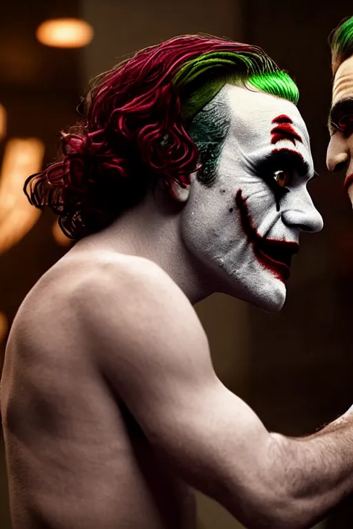 Image similar to joaquin phoenix joker with harley queen lady gaga, photorealistic, ultrarealistic, smooth, 4 k, aesthetic lighting, baroque object, sharp focus, hyperdetailed, professional photography, pullitzer winning, 8 0 0 photo by : canon eos 5 d mark iv, by karah mew and adnan abidi and jodie bateman and ansel adams