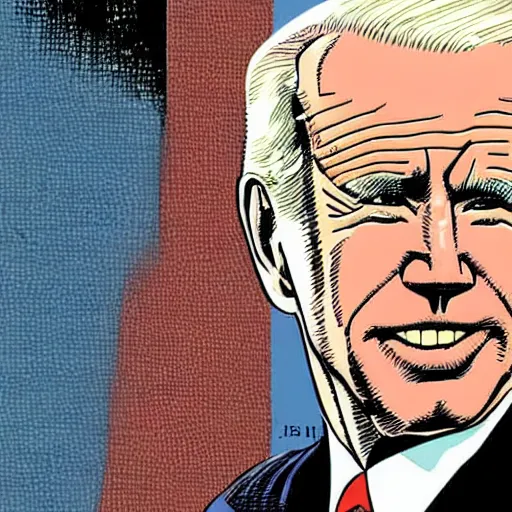 Image similar to juni ito comic book panel of joe biden