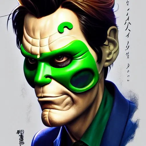 Image similar to jim carrey as the mask, portrait shinkai makoto studio ghibli studio key hideaki anno sakimichan stanley artgerm lau rossdraws james jean marc simonetti elegant highly detailed digital painting artstation pixiv